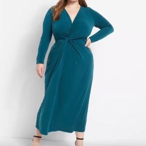 Classy crosstop knot waist dress in blue green